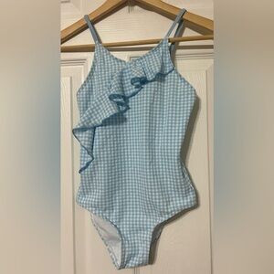 KENSIE Girl Blue Gingham One Piece Swimsuit Ruffle Detail Girl’s Size 7/8